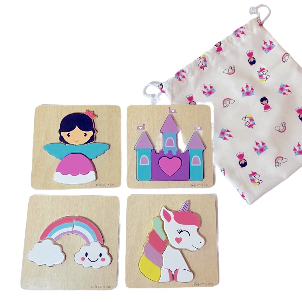 Asher and Olivia Little Wooden Princess Puzzles 4 - 6” Square’s